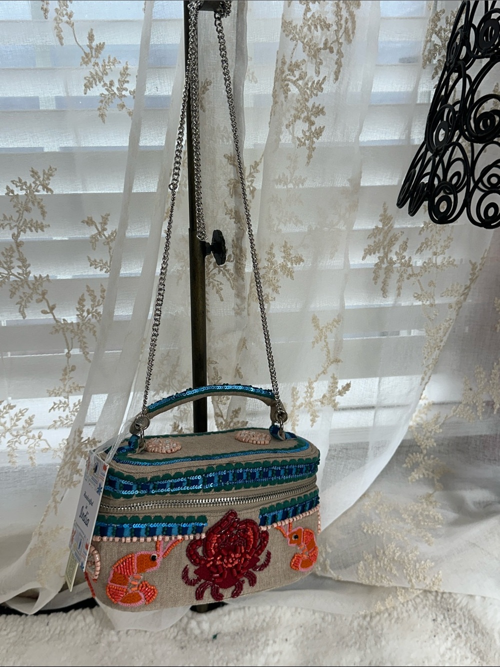 Made in India coastal crab canvas bucket crossbody bag
